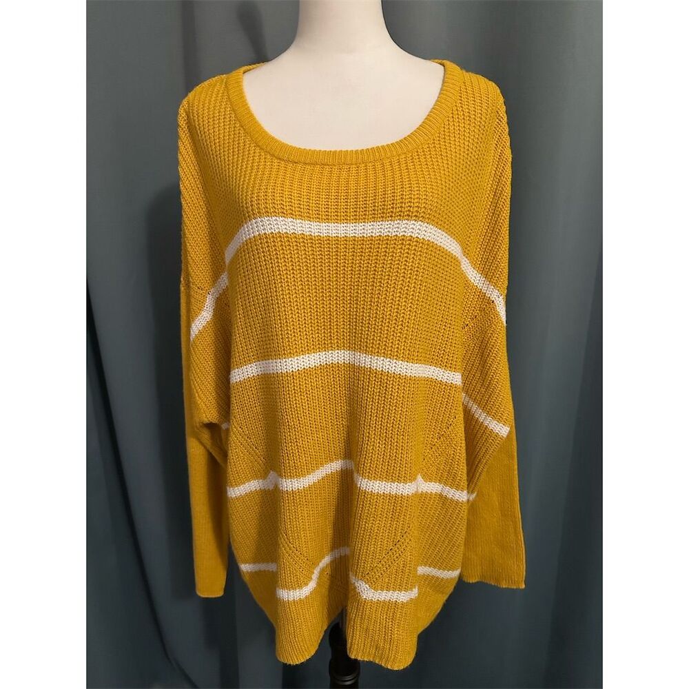 Falls Creek Women's 3XL Yellow Striped Long Sleeve Pullover Sweater